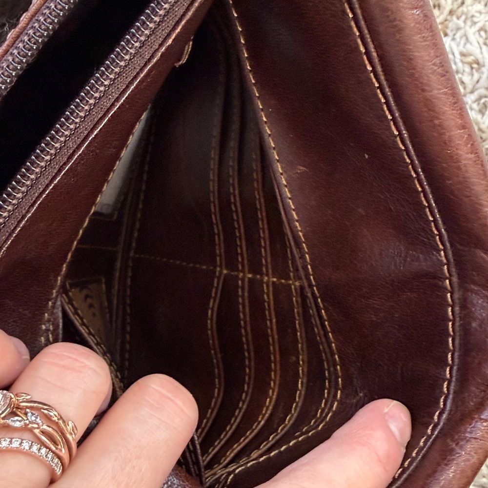 Jack Georges Leather Brown Crossbody Purse with RFID Protection - Picture 7 of 13